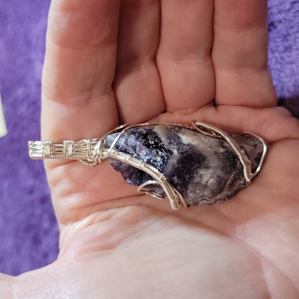 Natural Raw Amethyst Wire Wrap Pendant